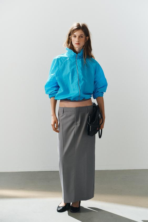Zara - Technical Fabric Zip-Up Jacket - Turquoise - M - Woman | Zara UK