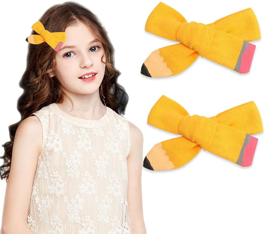 Bow Hair Clips Yellow Hairpin Hair Accessories for Girls Back to School Hair Bows Pencil Design C... | Amazon (US)