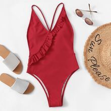Ruffle Decor Backless One Piece Swim | SHEIN