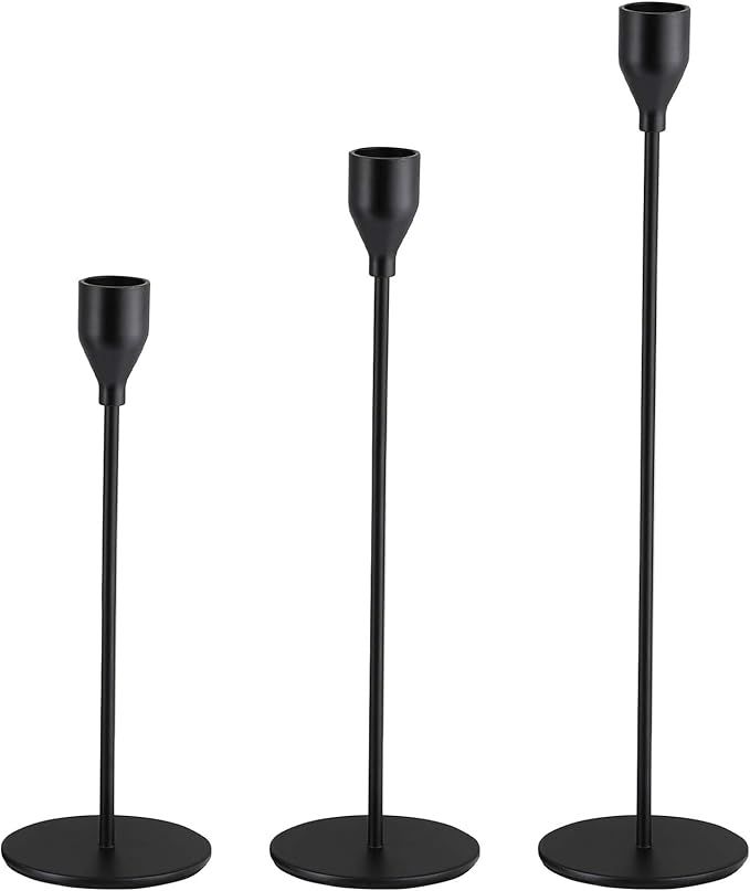 SHIONSON Matte Black Candle Holders Set of 3 for Taper Candles, Modern Decorative Candlestick Hol... | Amazon (US)