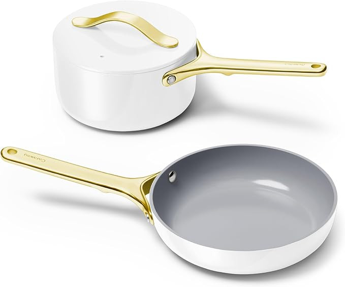 Caraway Mini Cookware Set - Non-Stick Ceramic Fry Pan (1.05 qt, 8") Sauce Pan (1.75 qt) & Storage... | Amazon (US)