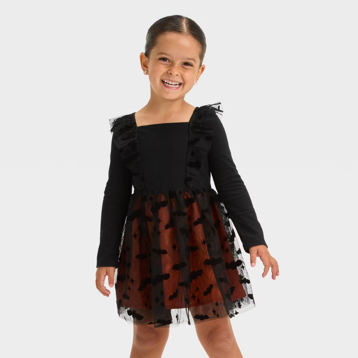 Toddler Girls' Halloween Bat Long Sleeve Tulle Dress - Cat & Jack™ Black | Target