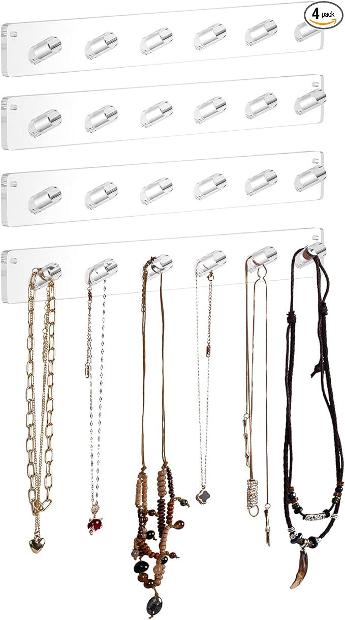 AITEE Necklace Holder, Acrylic Necklace Organizer Wall Mounted with 6 Hooks, for Hanging Necklace... | Amazon (US)