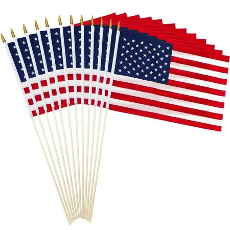 Anley Pack of 12 USA Stick Flag - 18" x 12" Handheld America Gravemarker Stick Flags - 30" Solid Wooden Flag Pole | Walmart (US)