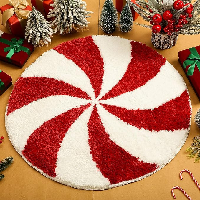 Christmas Bathroom Rugs 25 Inch Washable Round Bath Mats Winter Red White Candy Bath Mats Area No... | Amazon (US)