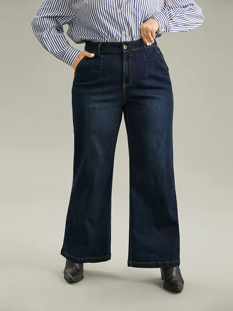 High Waist Wide Leg Dark Wash Jeans | Bloomchic
