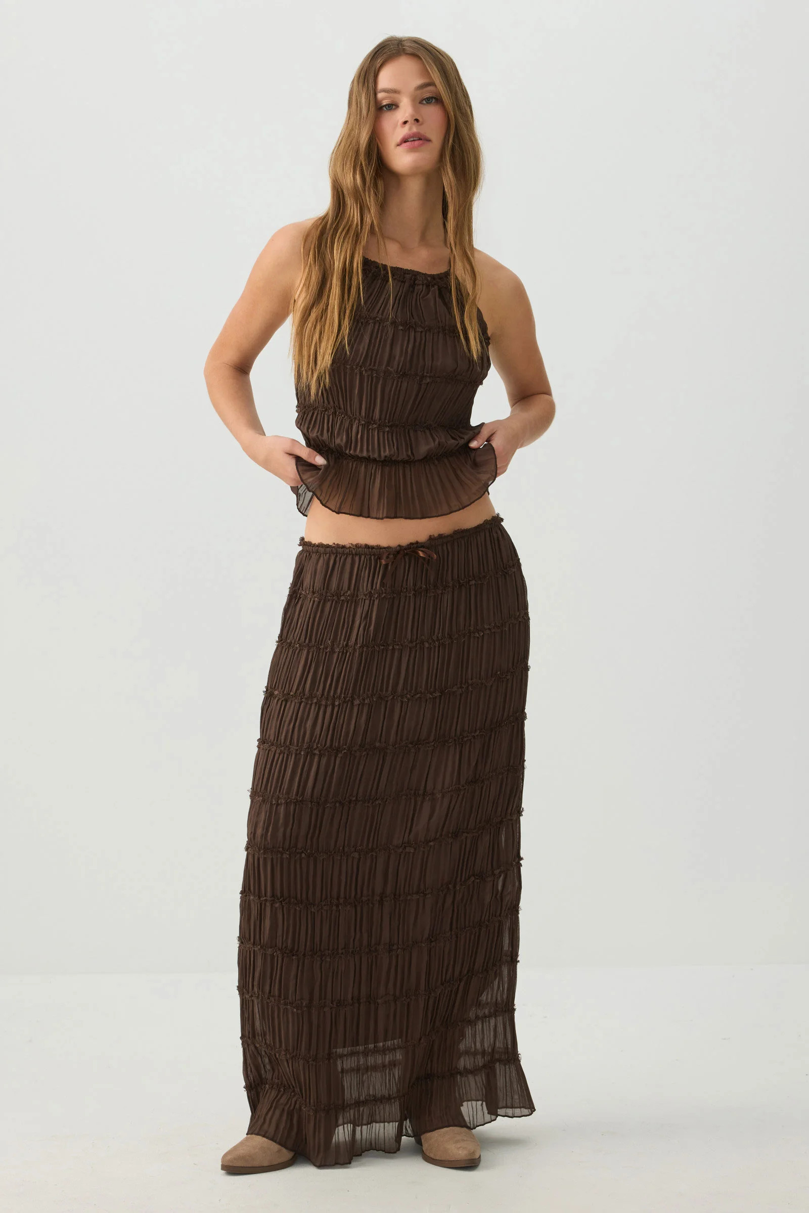 Crinkled Chiffon Tiered Maxi Skirt | Ardene