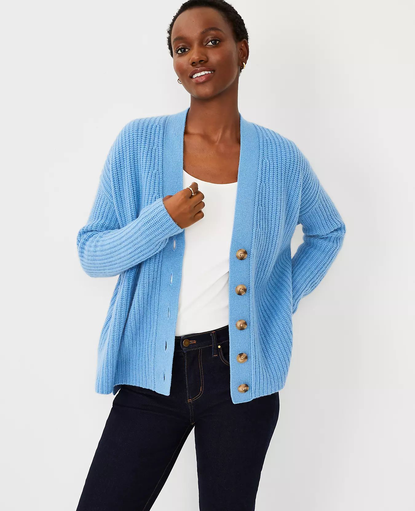 Ribbed Cashmere Cardigan | Ann Taylor (US)