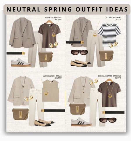 Neutral spring outfit ideas - Elevate your spring wardrobe with timeless neutral hues! From brunch dates to work dates , these outfits exude effortless elegance for any occasion. I’ve switched up the sunglasses and beige blazer in my IG post but linked them both!

‼️Don’t forget to tap 🖤 to add this post to your favorites folder below and come back later to shop

Make sure to check out the size reviews/guides to pick the right size

Neutral classic outfits, cream jeans, beige jeans, neutral jeans, neutral blazer, neutral jacket, brown tshirt, brown tank top, striped tshirt, ribbed top, linen trousers, work outfit, workwear 