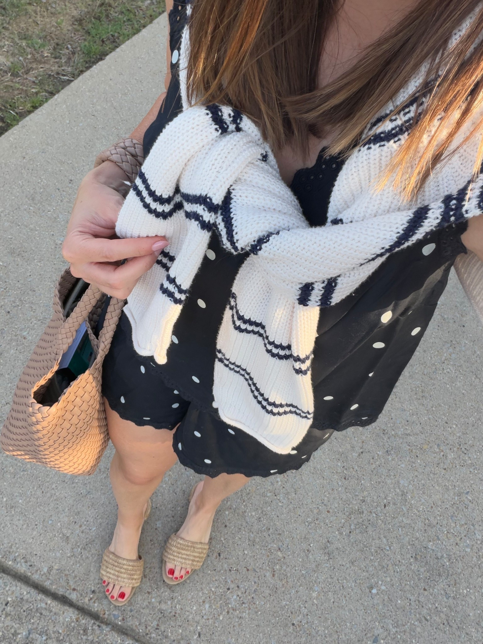 Marching polka dot shorts set I wore to a bday dinner last night. Memory foam low heeled sandals are 🤌🏼 and look designer. All tts. Lots of compliments  

#LTKSaleAlert #LTKmomlife #LTKdayinmylife