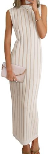 Wenrine Womens Sleeveless Sweater Dress Mock Neck Knit Tank Maxi Dresses | Amazon (US)