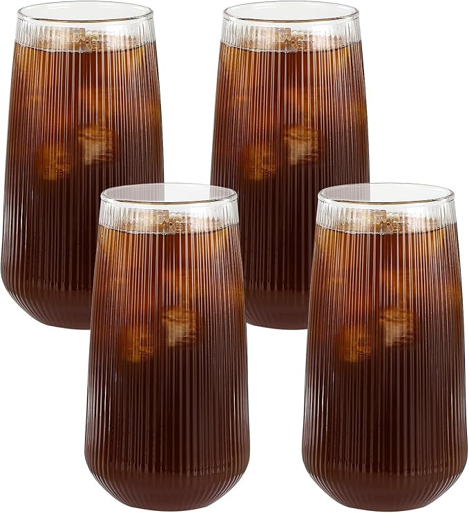 Auauraintt Tasse de Latte Macchiato Verre Tasse Ensemble,Lot de 4, 500ML,côtelé Tasse en verre,... | Amazon (FR)