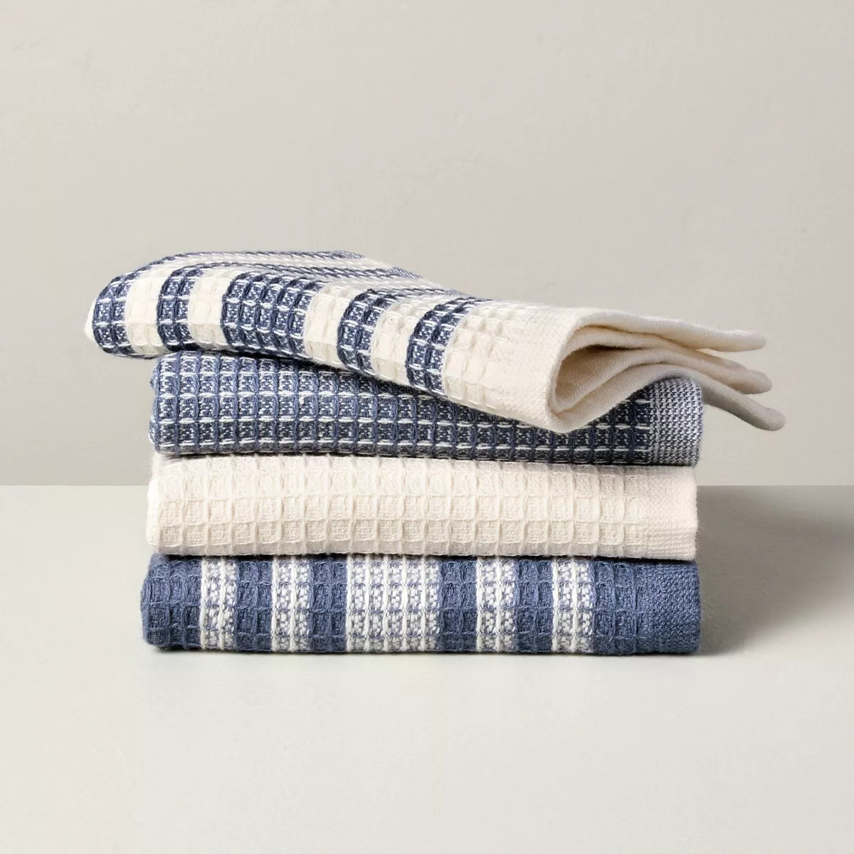 4pk Waffled Cotton Dishcloth Set Blue/Cream - Hearth & Hand™ with Magnolia | Target