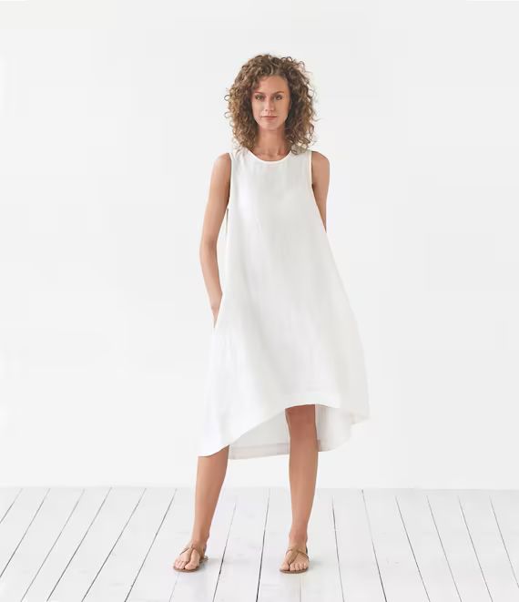 White Linen Dress Royal Toscana. Asymmetrical Sleeveless - Etsy | Etsy (US)