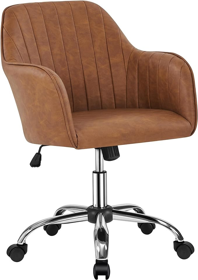 Yaheetech Retro Brown Office Chair | Faux Leather | Height Adjustable | Mid Back | Swivel | Amazon (US)