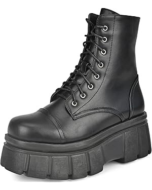 GHARIE CHAMPIONS Women's Platform Combat Boots,Black Lace up Chunky Ankle Boot for Women,Fashion ... | Amazon (US)