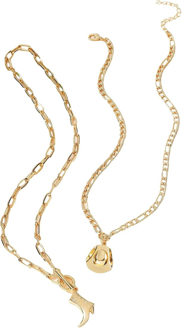 Verdusa Women's Cowgirl Hat Boots Pendant Necklace Chunky Chain Jewelry | Amazon (US)