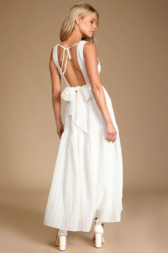 What a Trend White Tie-Back Tiered Midi Dress | Lulus (US)
