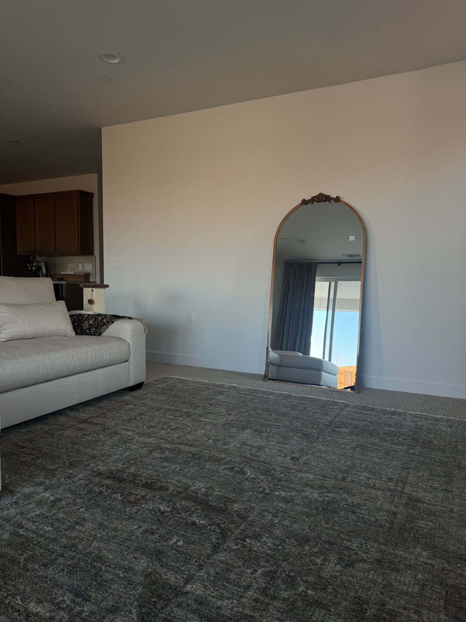 Already so much better with the rug 🥹 
I know it’s said to not place a rug over carpet but I don’t care. We needed color until we replace our flooring lol. 
I also have seen no problem having this rug over the carpet - no creeps or bunching up over here 🙌🏼