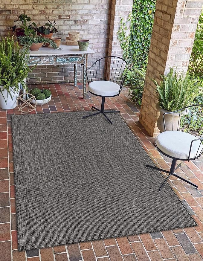 Rugs.com Outdoor Solid Collection Rug – 8' x 11' Black Flatweave Rug Perfect for Living Rooms, ... | Amazon (US)