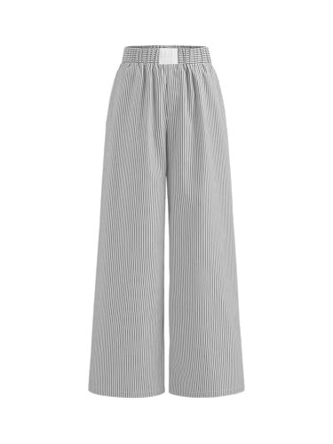 CIDER Wide Leg Pants Striped High Waist Trousers Oversized Long Pants Striped High Waist Wide Leg Trousers with Pocket Grey | Amazon (US)