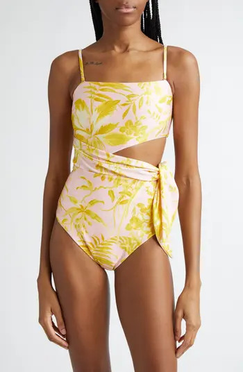Golden Floral Print Scarf Tie One-Piece Swimsuit | Nordstrom