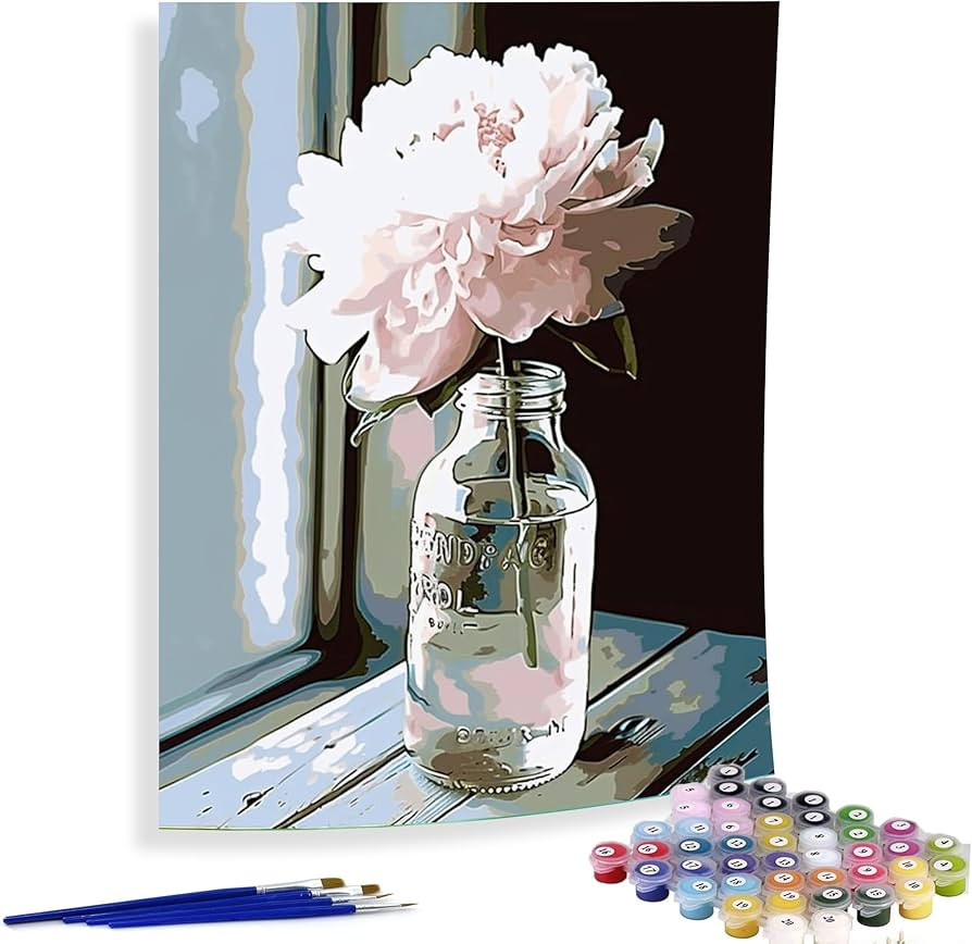 Diymood Paint by Numbers for Adults Flowers, DIY Oil Painting Vase Rose Red Pink Acrylic Paint by... | Amazon (US)