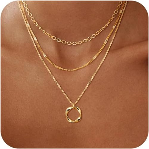 Layered Gold Necklaces for Women, Stackable Dainty 14K Real Gold Plated/Silver Chain Necklace Lay... | Amazon (US)