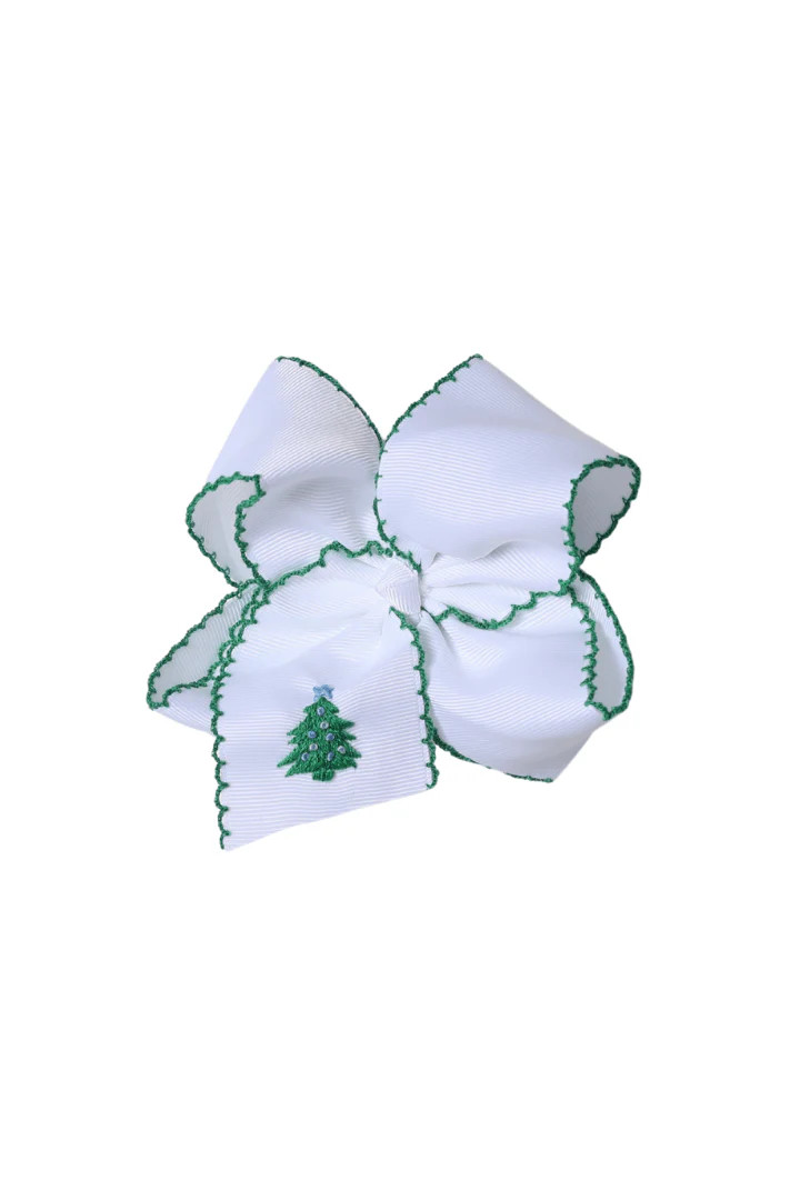 Embroidered Blue Christmas Tree Grosgrain Bow | The Smocked Flamingo