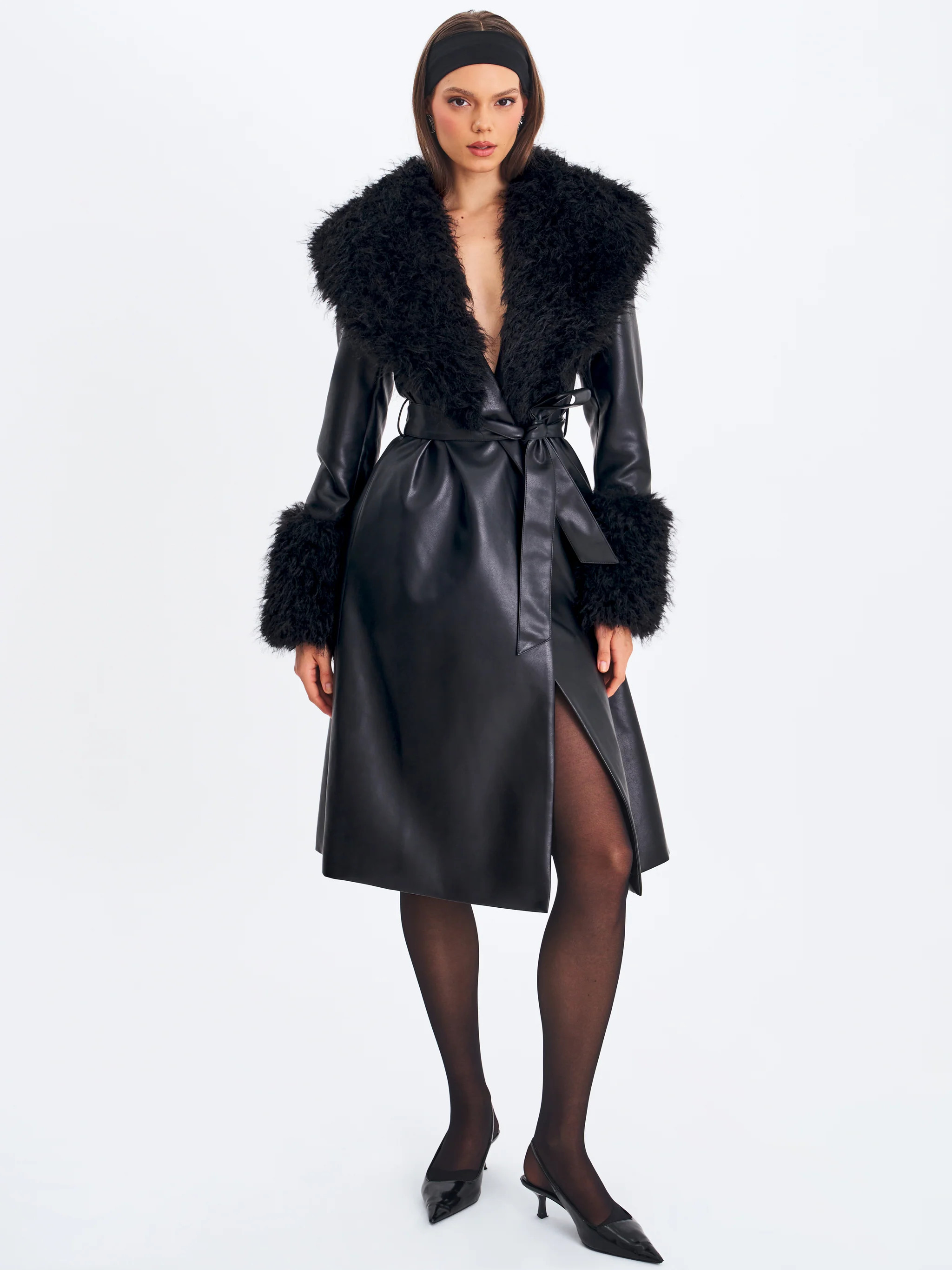Zariah Black Faux Fur Trimmed Longline Coat | Miss Circle