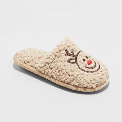 Kids' Holiday Reindeer Happy Face Scuff Slippers - Wondershop™ Brown | Target