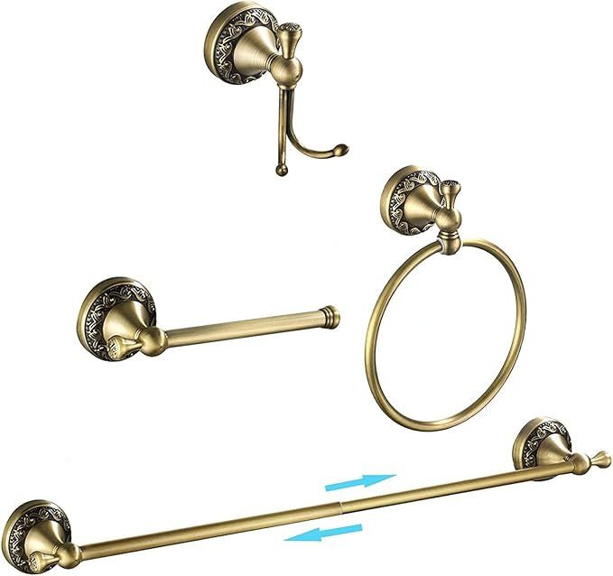 Leyden Antique Brass Bathroom Accessories, Brushed Brass Towel Bar Set Towel Holder Hand Towel Ri... | Amazon (US)