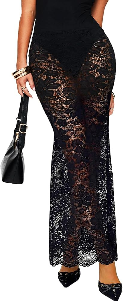 OZICERD Womens Sheer Maxi Skirt Mesh Lace See Through Long Skirts Bodycon Pencil Skirt Coquette R... | Amazon (CA)