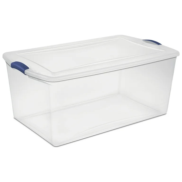 Sterilite 105 Quart Latch Box, Clear Plastic Storage Bin with Clear Lid, Blue | Walmart (US)