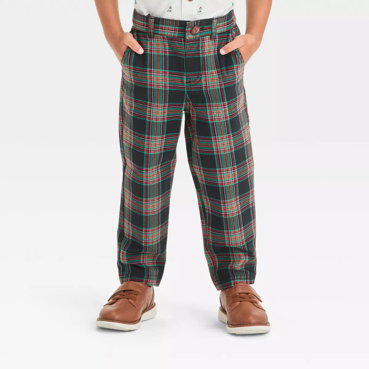 Toddler Boys' Plaid Twill Button Front Pants - Cat & Jack™ Black | Target