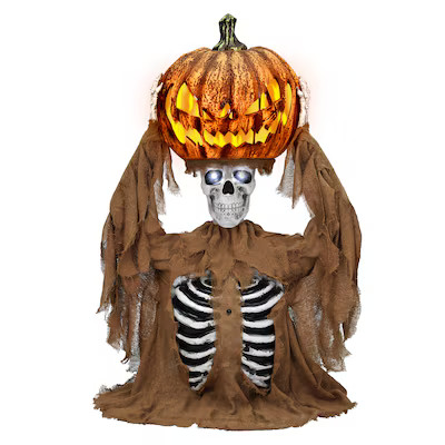 Haunted Living 4-ft Pop Up Pumpkin with Skeleton Motion Activated Lighted Animatronic | Lowe's