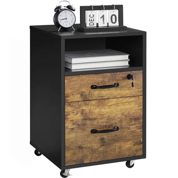 River Street Designs Rolling File Cabinet with 2 Drawers and Shelf, Black/Rustic Brown - Walmart.... | Walmart (US)