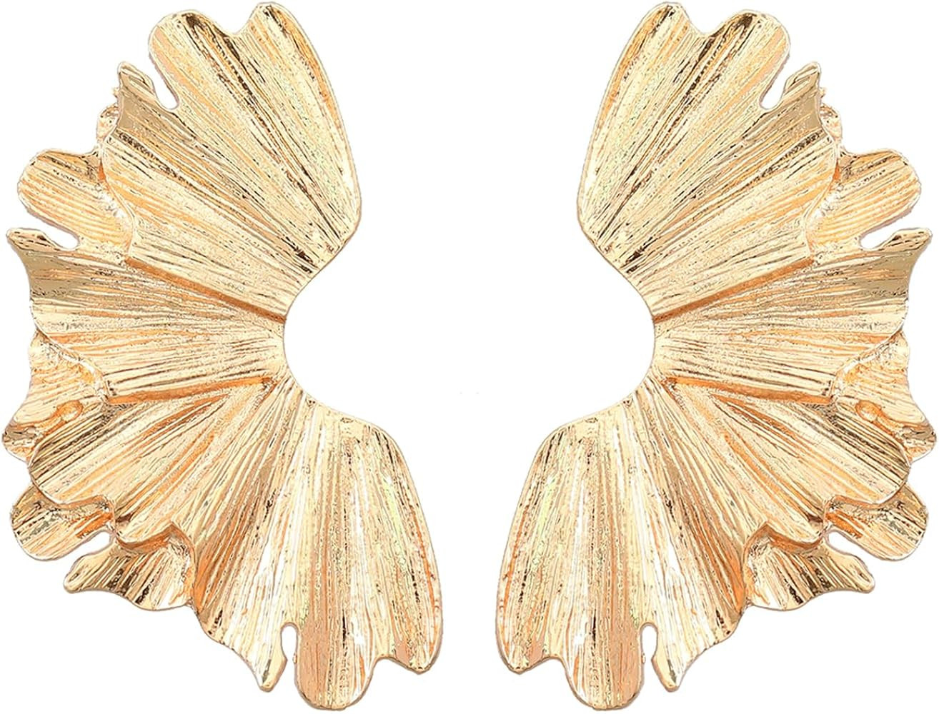 Gold Flower Earrings for Women Ginkgo Leaf Earrings Large Geometric Statement Stud Earrings Exagg... | Amazon (US)