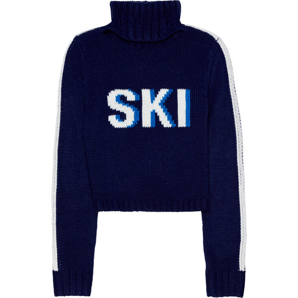 Women's Retro Ski Knit Cropped Turtleneck Sweater, Navy | Maisonette
