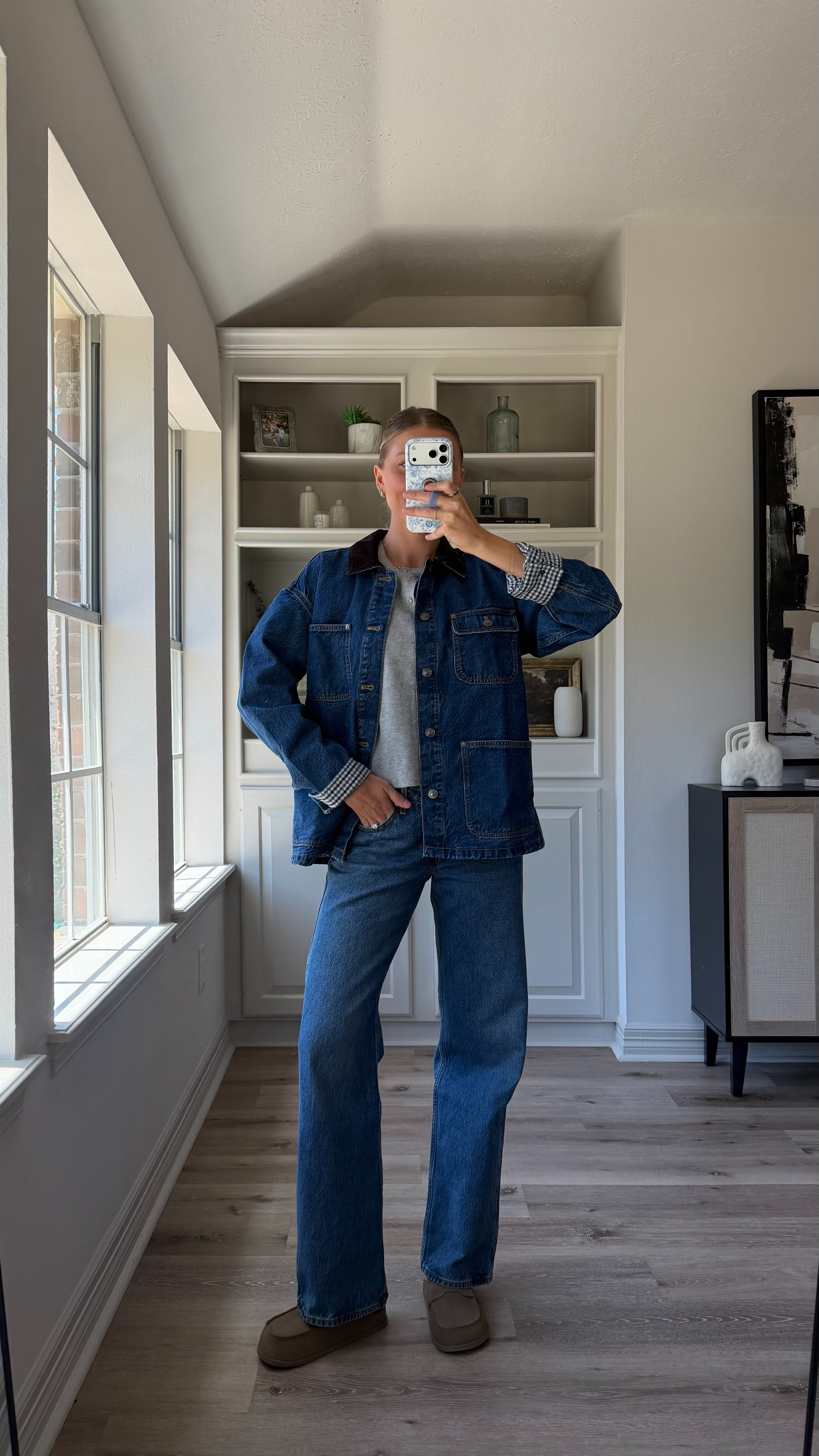 Fall outfit inspo! Linking similiar barn jackets that I own & love! Wearing S in grey cardigan + 26 in denim  

 #LTKootd #LTKmomlife