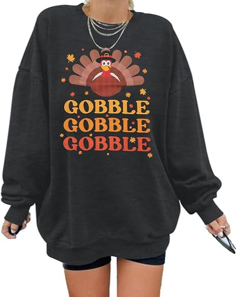 FASHGL Thanksgiving Sweatshirts Women Cute Turkey Graphic Pullover Funny Gobble Gobble Letter Shi... | Amazon (US)