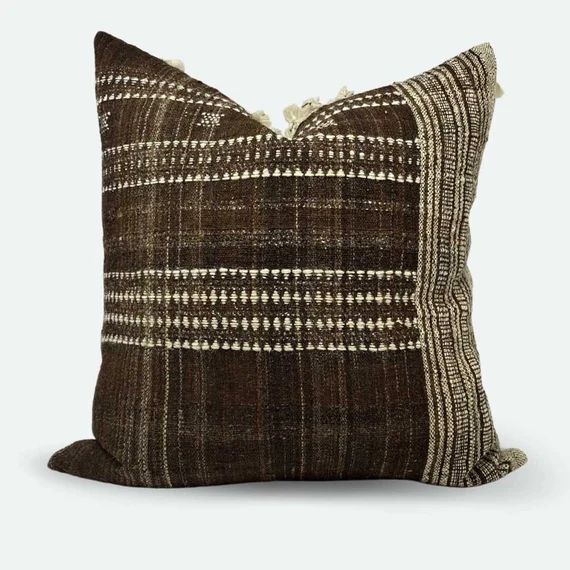 Square Pillow Cover  Cocoa Indian Wool Stripe - Etsy | Etsy (US)