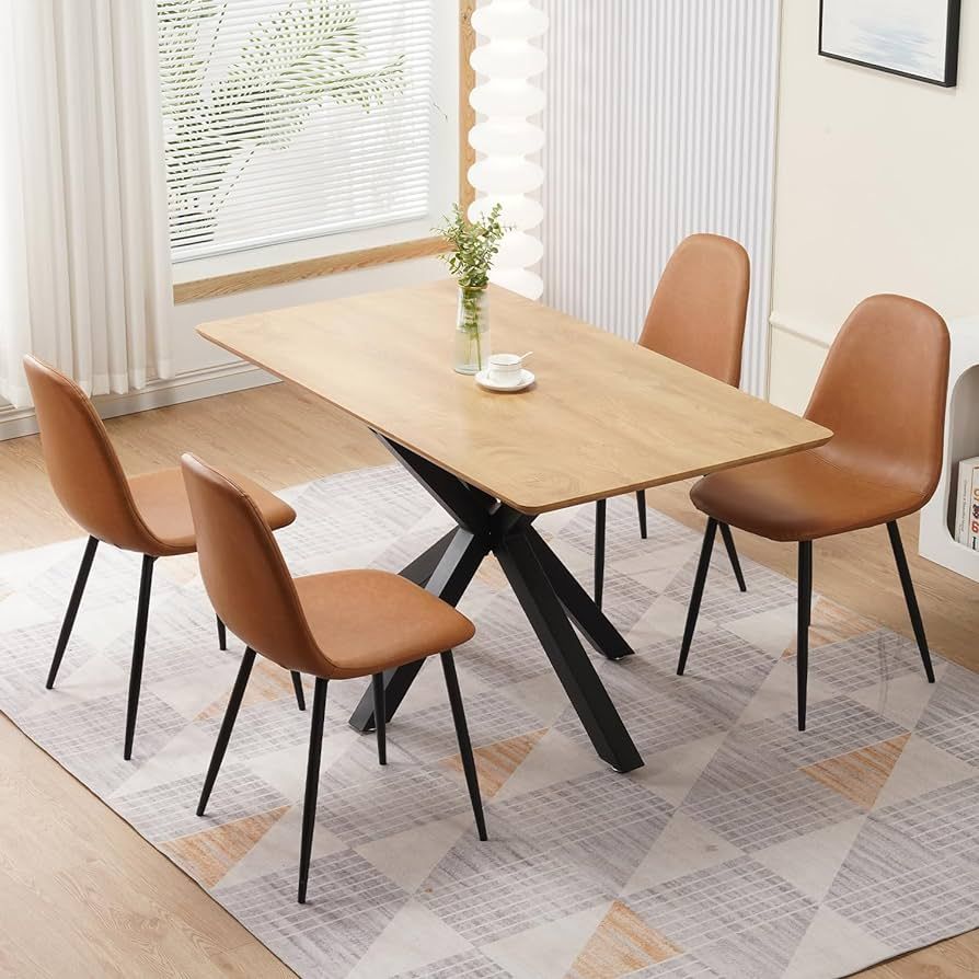 Dining Chairs Set of 4, Brown Dining Chairs Set of 4, Modern Washable PU Kitchen Chair Set of 4, ... | Amazon (US)