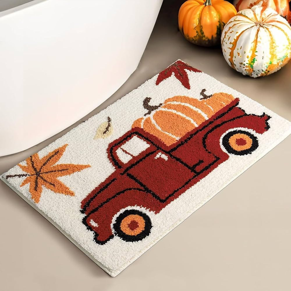 Halloween Fall Bathroom Rug, 2025 New Non Slip Pumpkin Truck Bath Mat, Plush Rug Soft Absorbent B... | Amazon (CA)