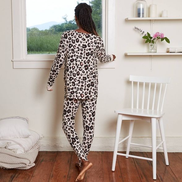 Women's Animal Print Cozy Long Sleeve Top and Leggings Pajama Set - Stars Above™ Oatmeal | Target