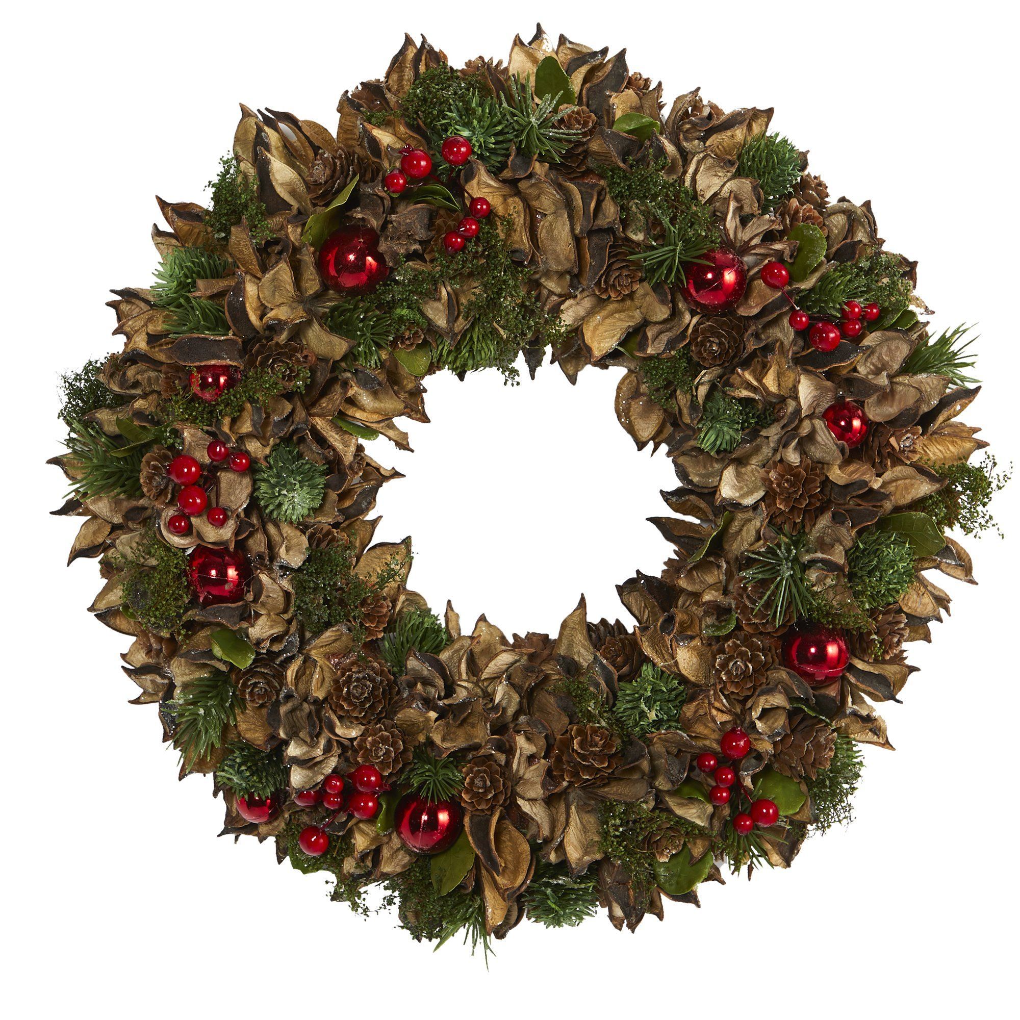 15” Holiday Artificial Wreath with Pine Cones and Ornaments | Nearly Natural