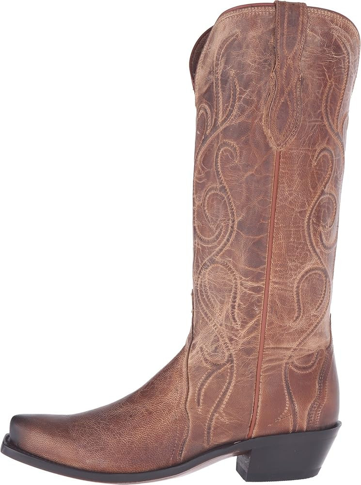 Lucchese Womens Patsy Mad Dog Goat Square Toe Boots Mid Calf Low Heel 1-2" - Brown | Amazon (US)