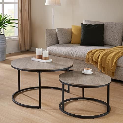 CENSI Modern Round Nesting Coffee Table for Living Room Set of 2, Industrial Stacking Vintage Reclai | Amazon (US)