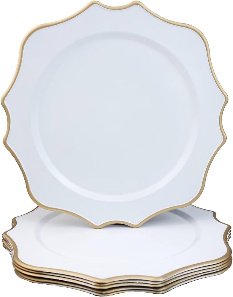 Amazon.com | Omuriko Antique White Chargers for Dinner Plates, 13 Inch Scalloped Plastic Decorati... | Amazon (US)