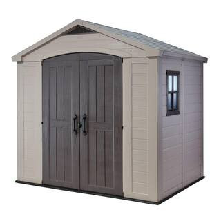 Factor 8 ft. W x 6 ft. D Large Outdoor Durable Resin Plastic Storage Shed with Double Doors, Taupe Brown (47.5 Sq. Ft.) | The Home Depot